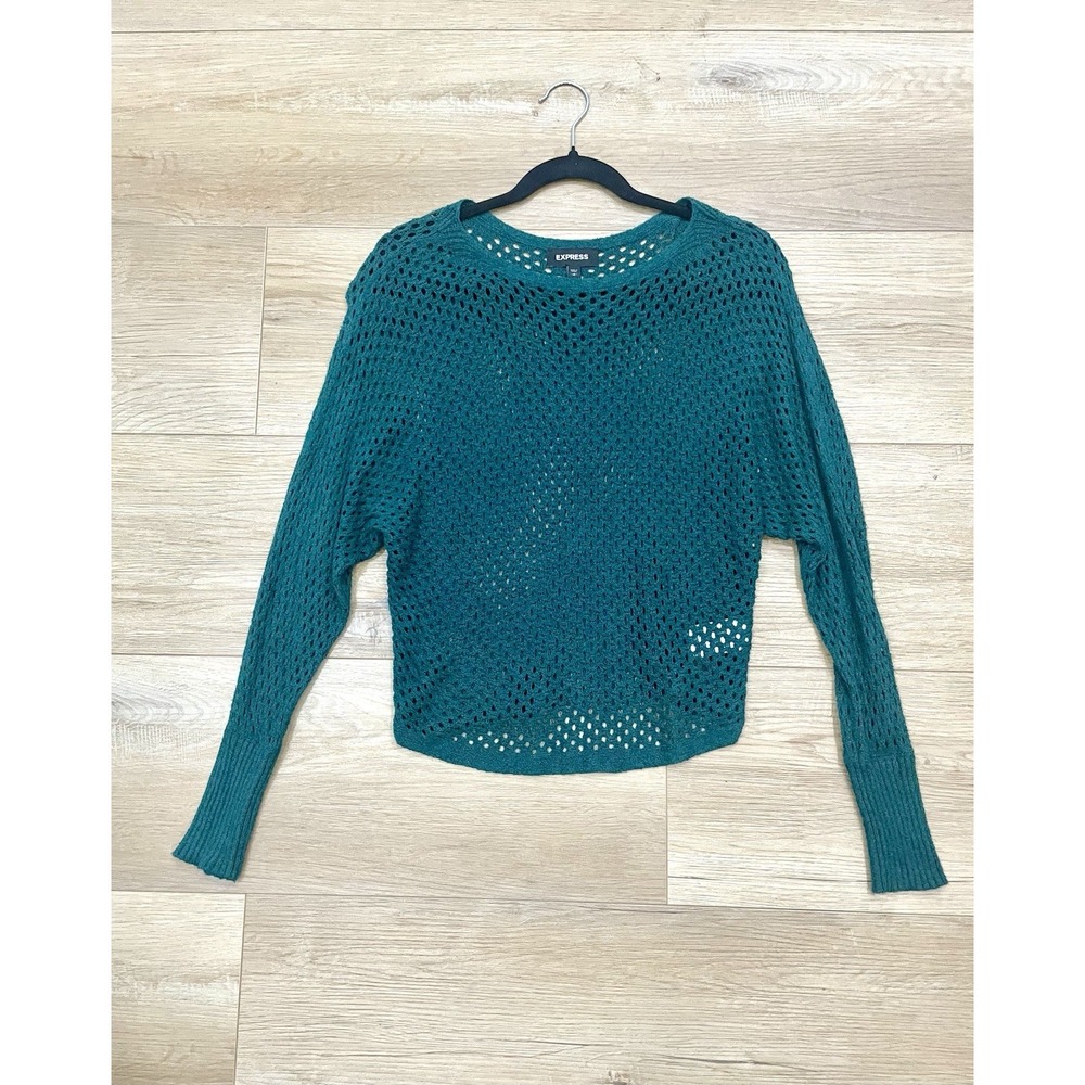 Express Small Emerald Green Open Knit Dolman Sleeve Sweater Boho Mesh